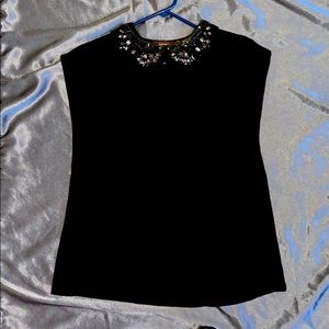 Jeweled collar black blouse!